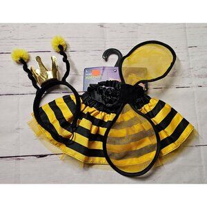 BOOTIQUE QUEEN BEE L DOG PET COMPLETE COSTUME 3 PIECES WINGS CROWN SKIRT BRAND N